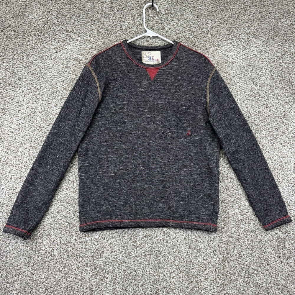 32 Bar Blues Sweater Men's Size Medium Heather Gray‎ Pullover Crew Neck Pocket